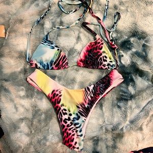 Multicolor Cheetah Print Bikini Small